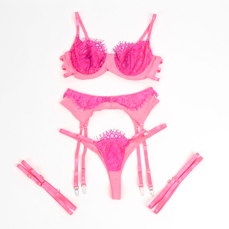 Subblime - 955366 set sujetador con encaje y ligueros rosa