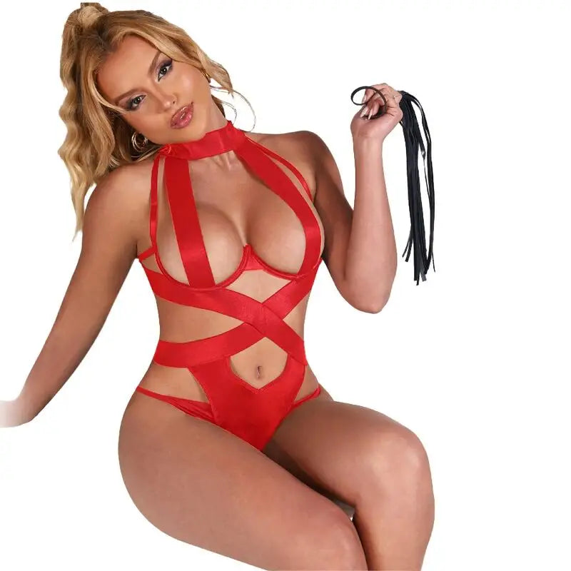 Subblime - body halter sexy con arnés rojo s/m - S/M