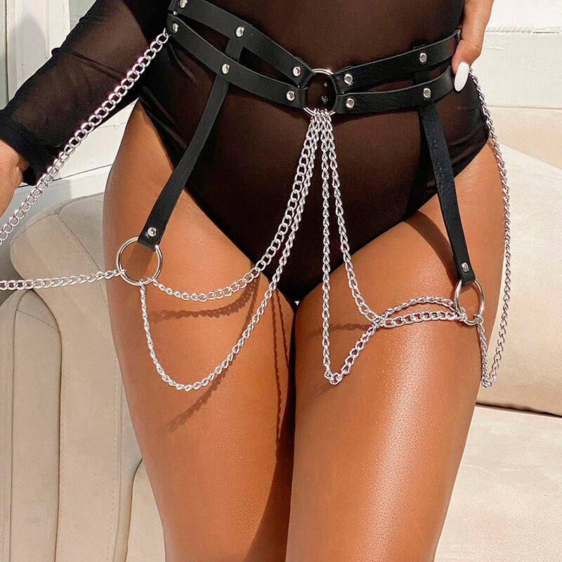 Subblime - cinturon de cadenas anillas cuero negro talla